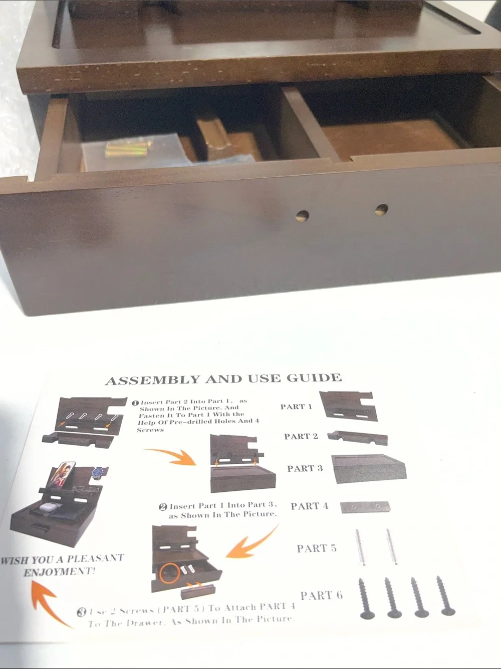 Adjustable Wooden Lap Desk with Storage Drawer - Dark Brown